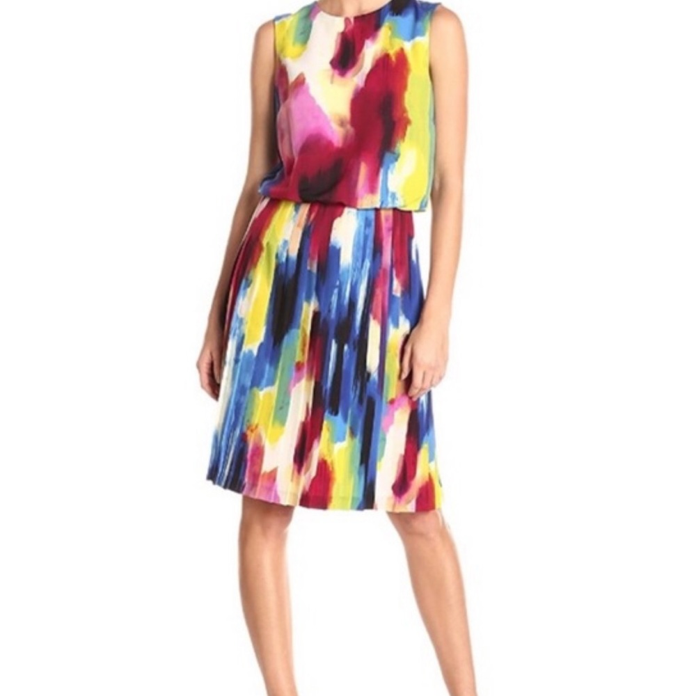 🎨DONNA MORGAN🎨NWT MIDI COLOR SPLASHED PLEATED DRESS🎨